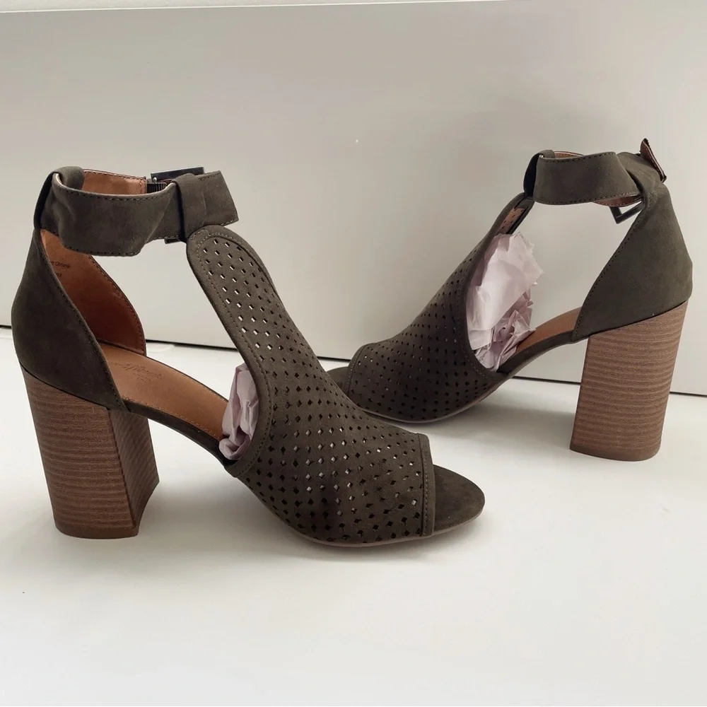 Target universal thread fall booties heel peep toe chunky wedge sandal green 9 - Picture 7 of 9